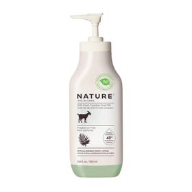 Nature by Canus Goat Milk Lotion bottle-front showing fragrance-free hydration for sensitive skin