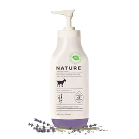 Nature by Canus Goat Milk Lotion bottle delivers lasting moisture with calming lavender.