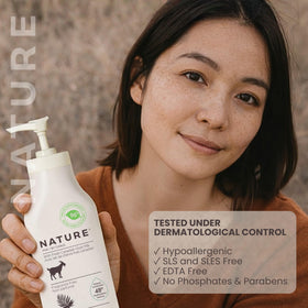 Nature by Canus Goat Milk Lotion ingredients-panel with goat milk and glycerin