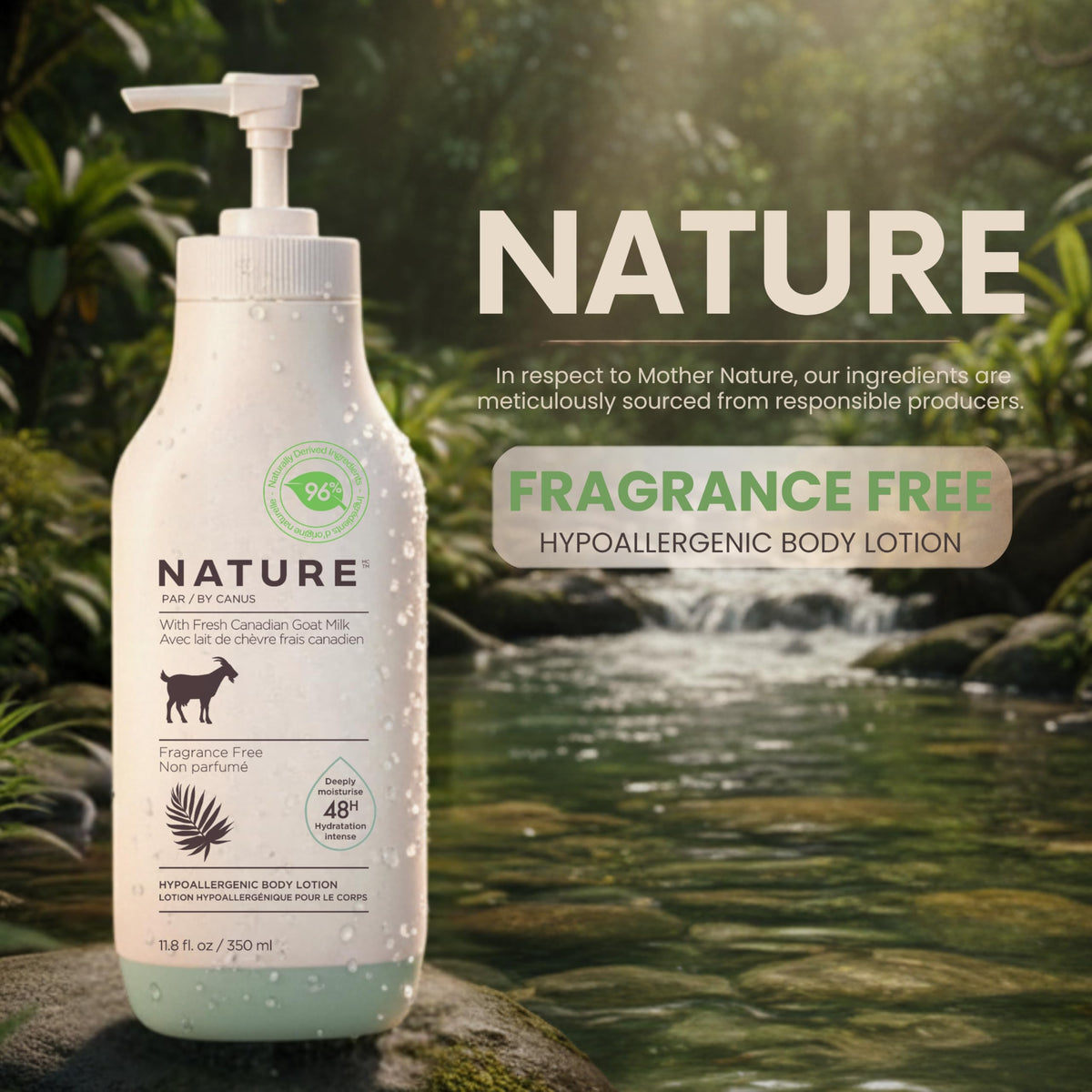 Nature by Canus Goat Milk Lotion texture-closeup highlighting creamy, fast-absorbing formula