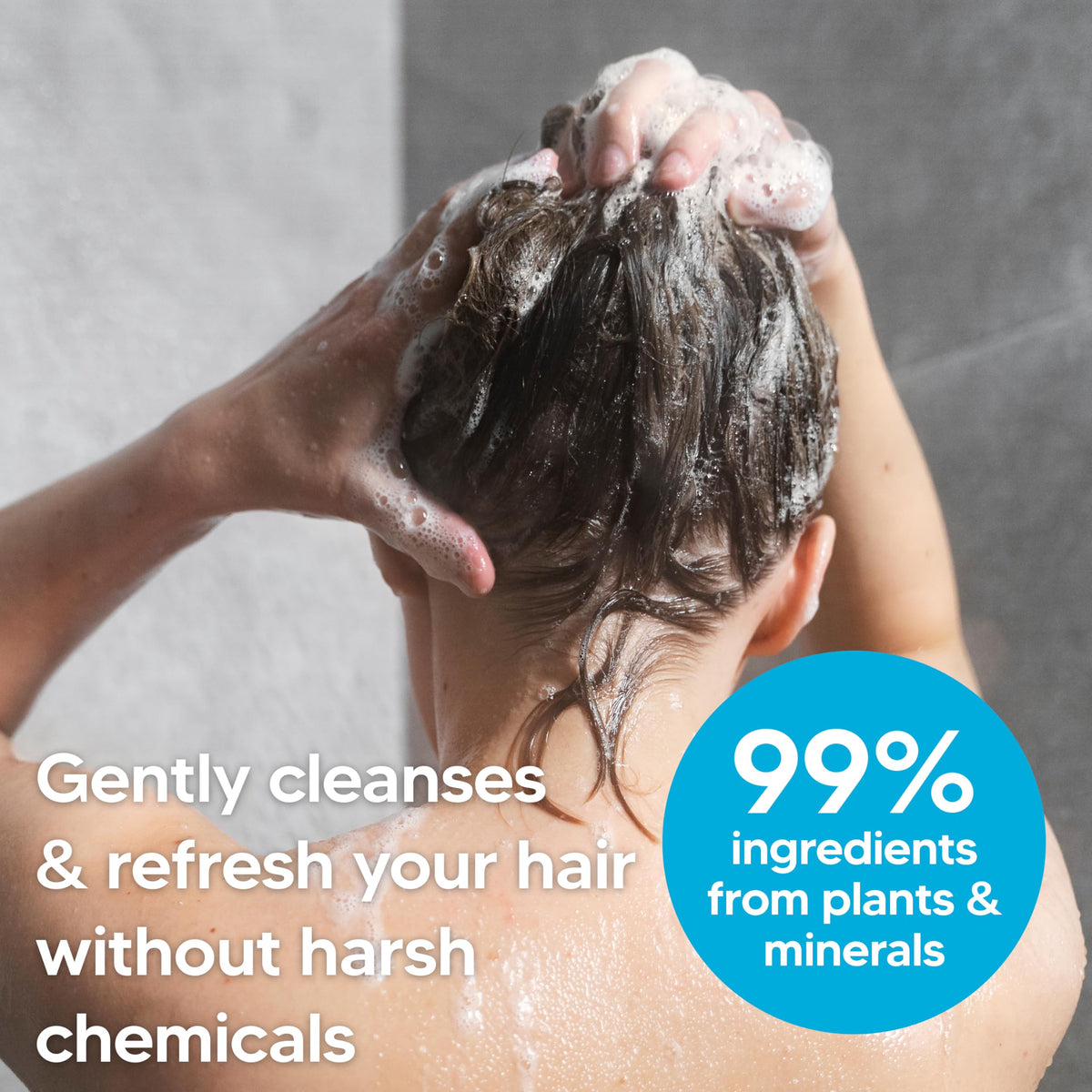 Nature Clean organic fragrance-free shampoo in shower, vegan and cruelty-free