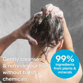 Nature Clean organic fragrance-free shampoo in shower, vegan and cruelty-free