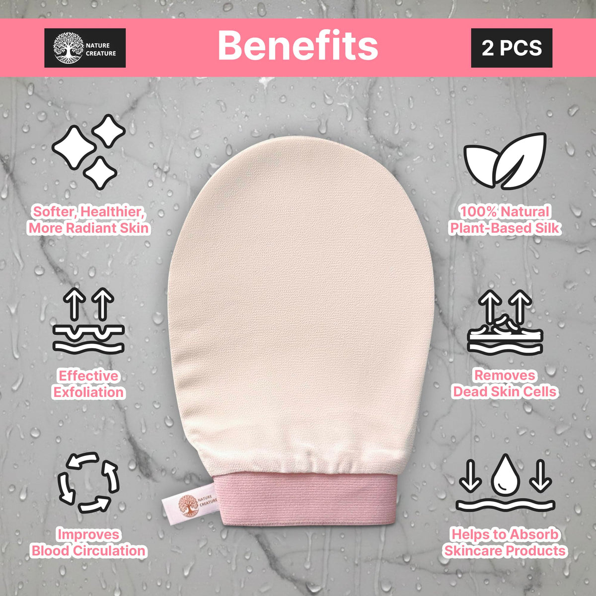 Nature Creature vegan silk glove packaging — elegant, gift-ready spa accessory for eco skincare.