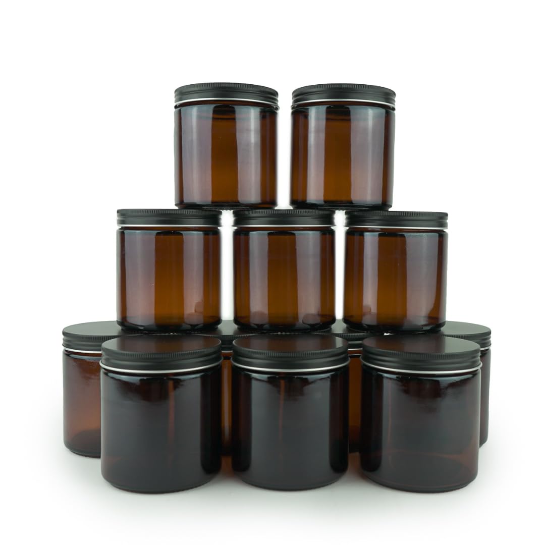 Nature Packaged 16oz amber jar with durable glass for creams and powders.