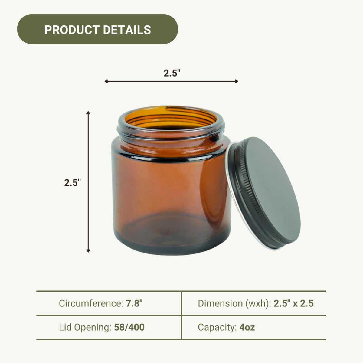 Nature Packaged amber jar 4oz amber glass close-up highlights UV protection.