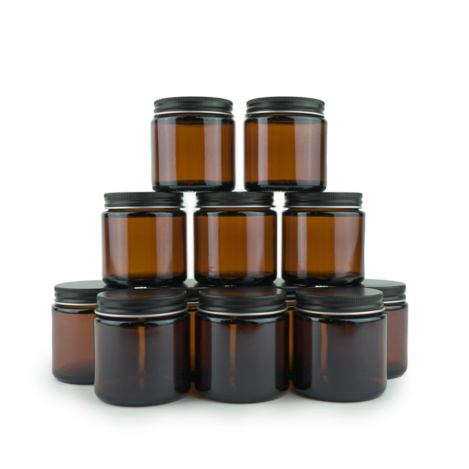 Nature Packaged amber jar 4oz front view for compact beauty storage.