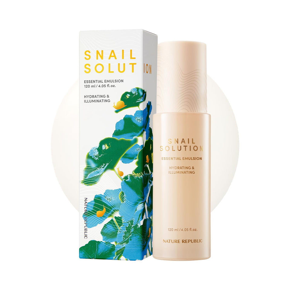 Nature Republic snail mucin emulsion bottle delivering deep hydration.