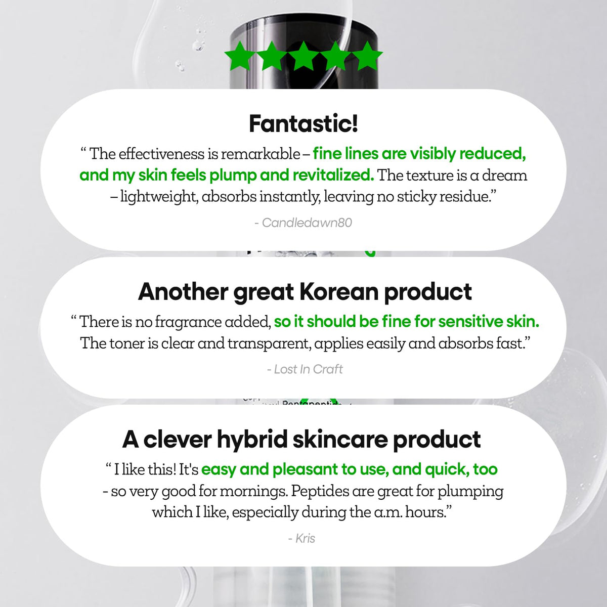 Nature Republic The First Peptide Boosting Serum packaging label communicates ingredients and 150ml size.