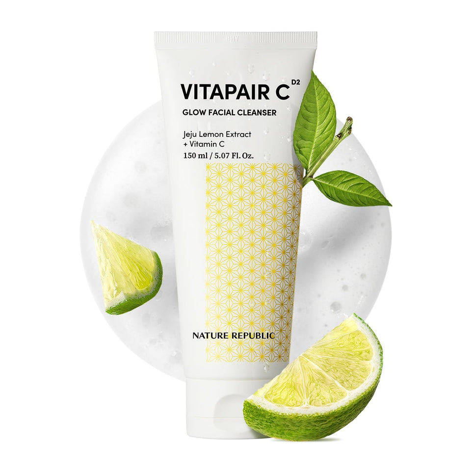 Nature Republic Vitapair C Glow Cleanser bottle and foam for radiant skin