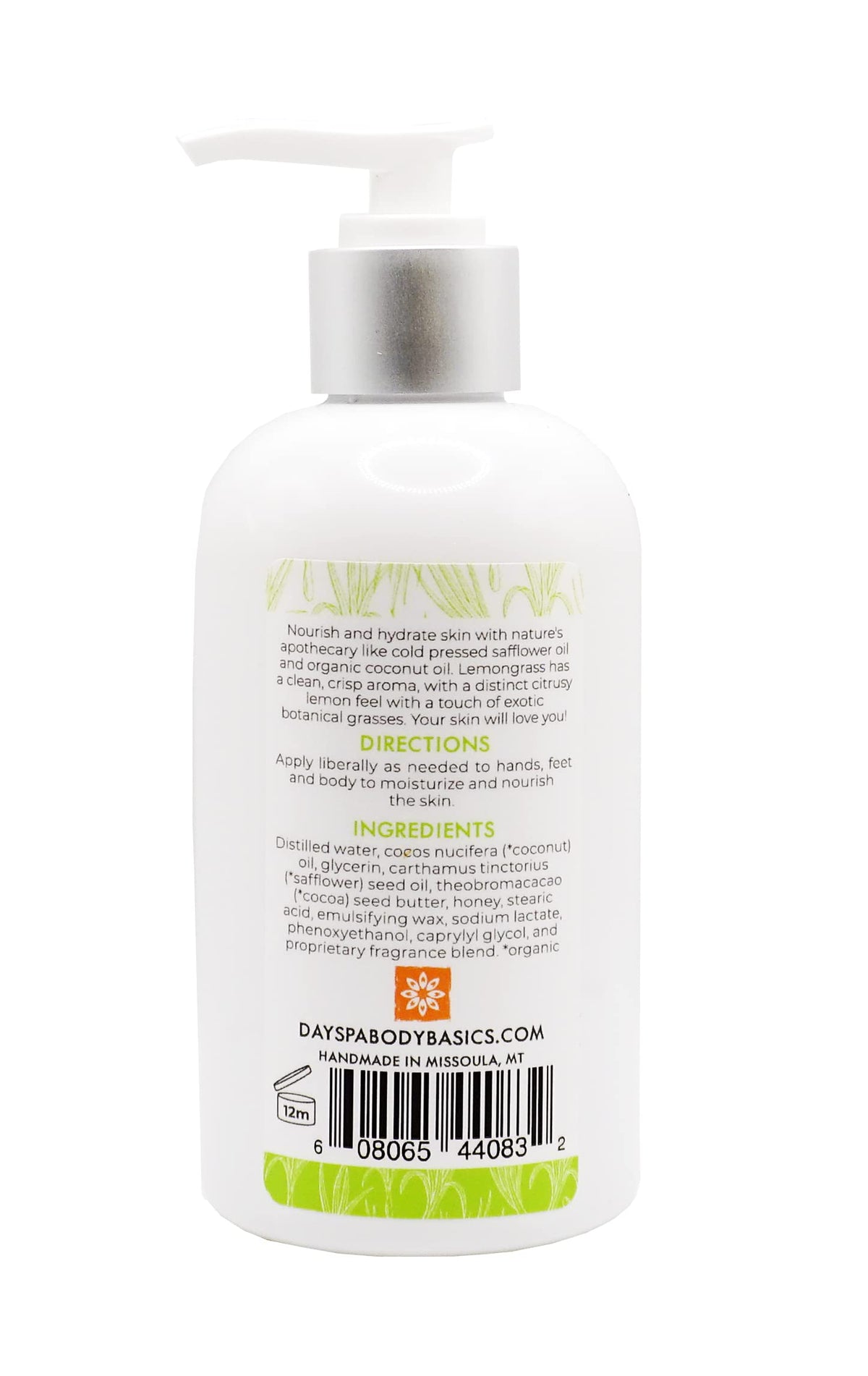 NATURE'S APOTHECARY Lemongrass Lotion pump demonstrates quick, non-greasy absorption.