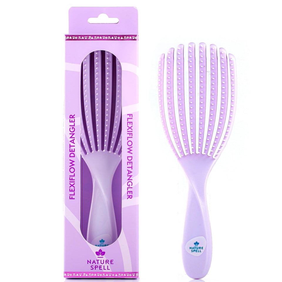 Nature Spell FlexiFlow brush close-up showing flexible strands for gentle detangling