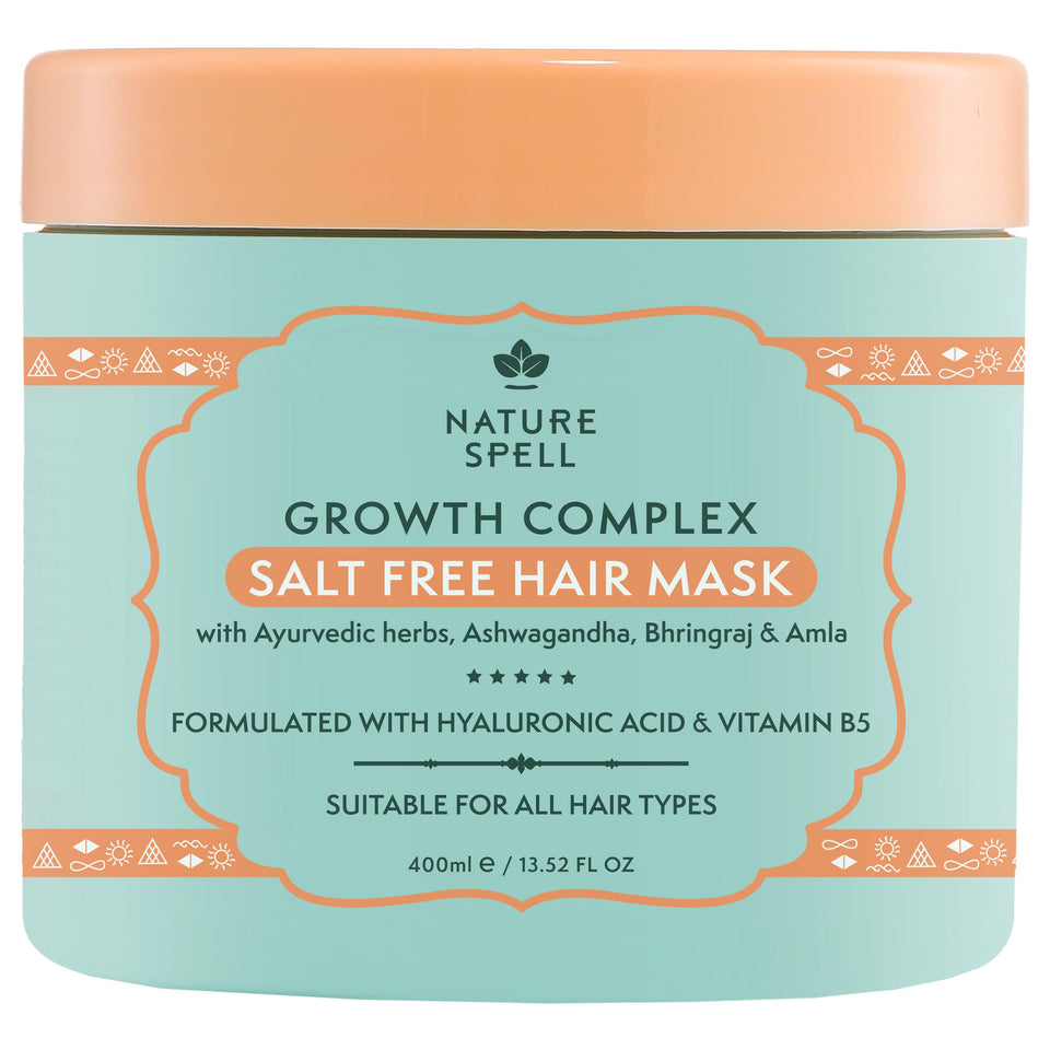 Nature Spell hair growth mask jar closeup showing creamy conditioning formula