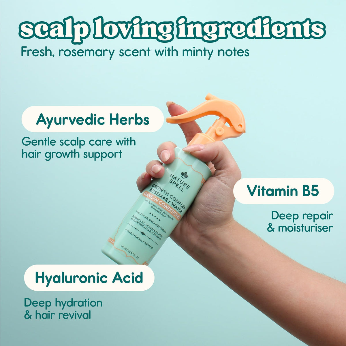 Nature Spell Pea Protein and Bhringraj support stronger-feeling strands.