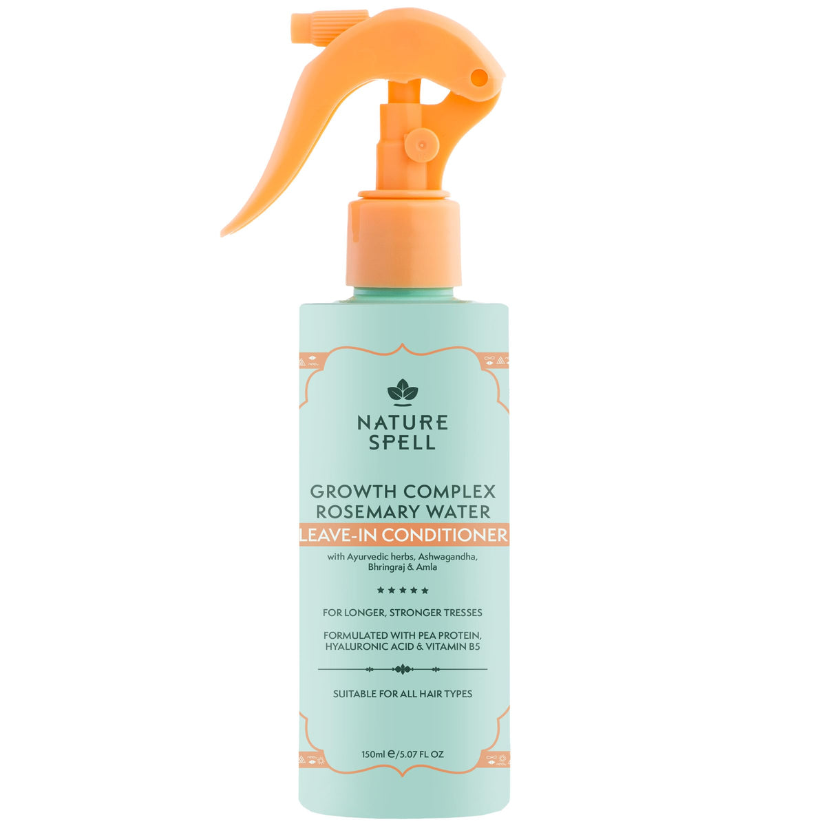 Nature Spell Rosemary Water Leave-In Bottle provides detangling and smoothness.