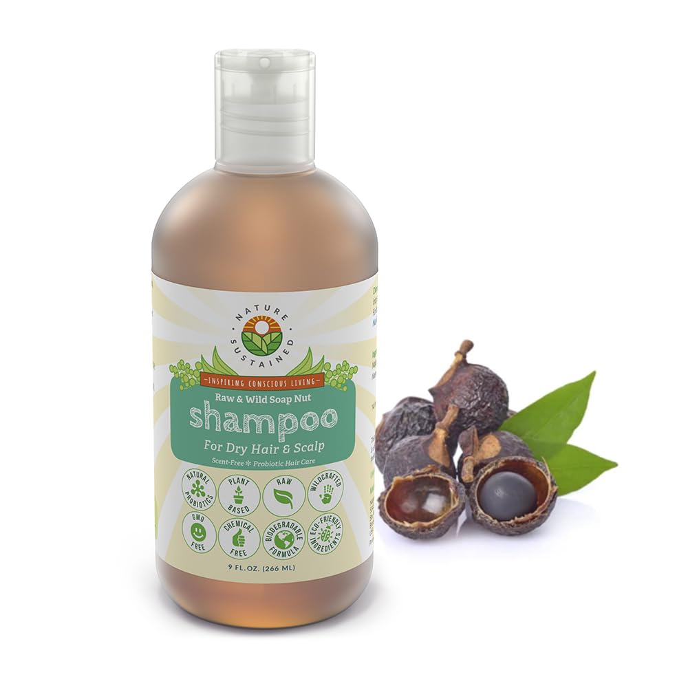 Nature Sustained shampoo bottle pour demonstrating hydration for dry hair