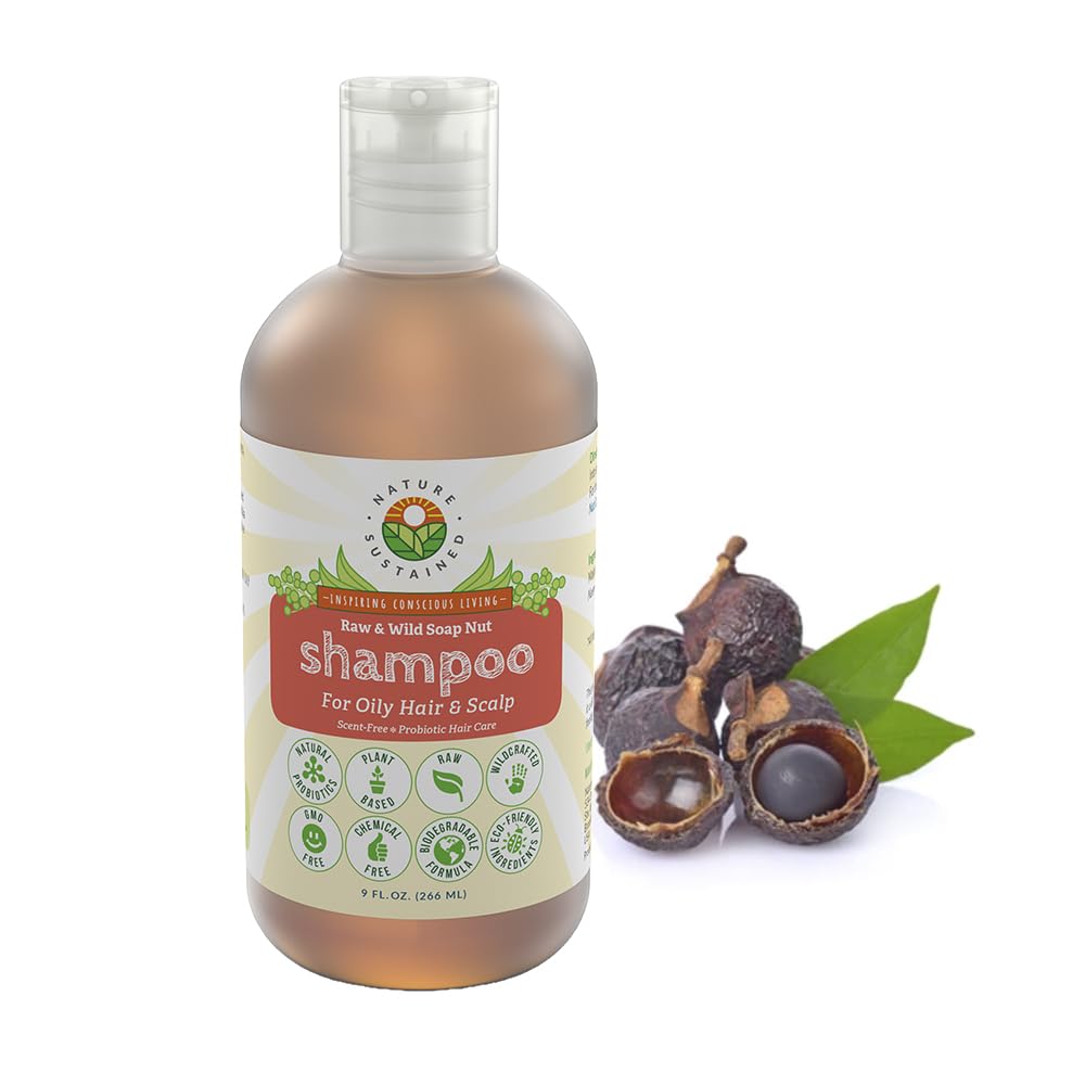Nature Sustained natural shampoo for oily hair bottle demonstrating oil-control formula