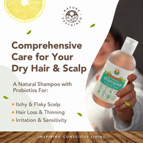 Nature Sustained sensitive scalp formula closeup emphasizes gentle cleansing for balanced scalp