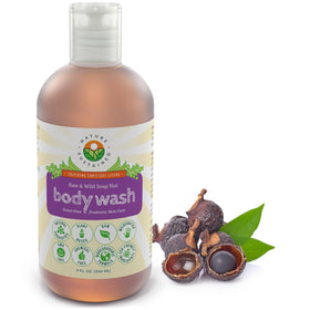 Nature Sustained organic body wash bottle showing gentle, probiotic cleanse for sensitive skin.