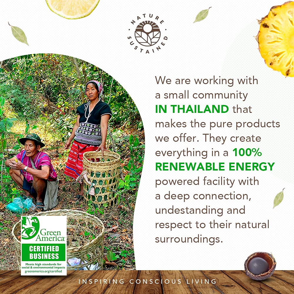 Nature Sustained renewable-energy facility icon underscores responsible production.