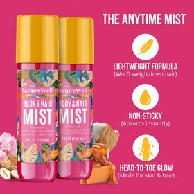 Nature Well Cheeky Hair and Body Mist on hair for subtle scent.