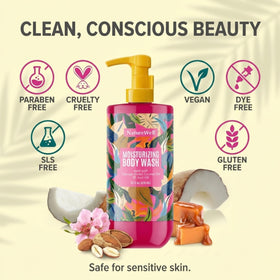 NATURE WELL Cheeky Moisturizing Body Wash in bathroom setting for daily routine.