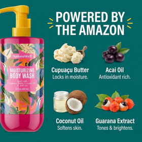 NATURE WELL Cheeky Moisturizing Body Wash cupuacu butter graphic signaling nourishment.