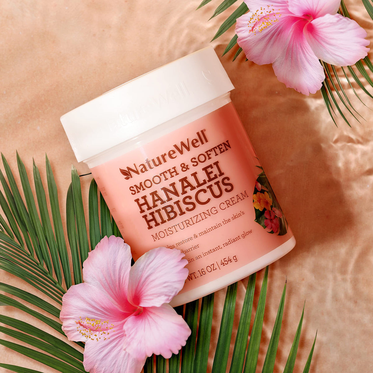 Nature Well Hanalei Hibiscus Cream bottle close-up highlights premium packaging.