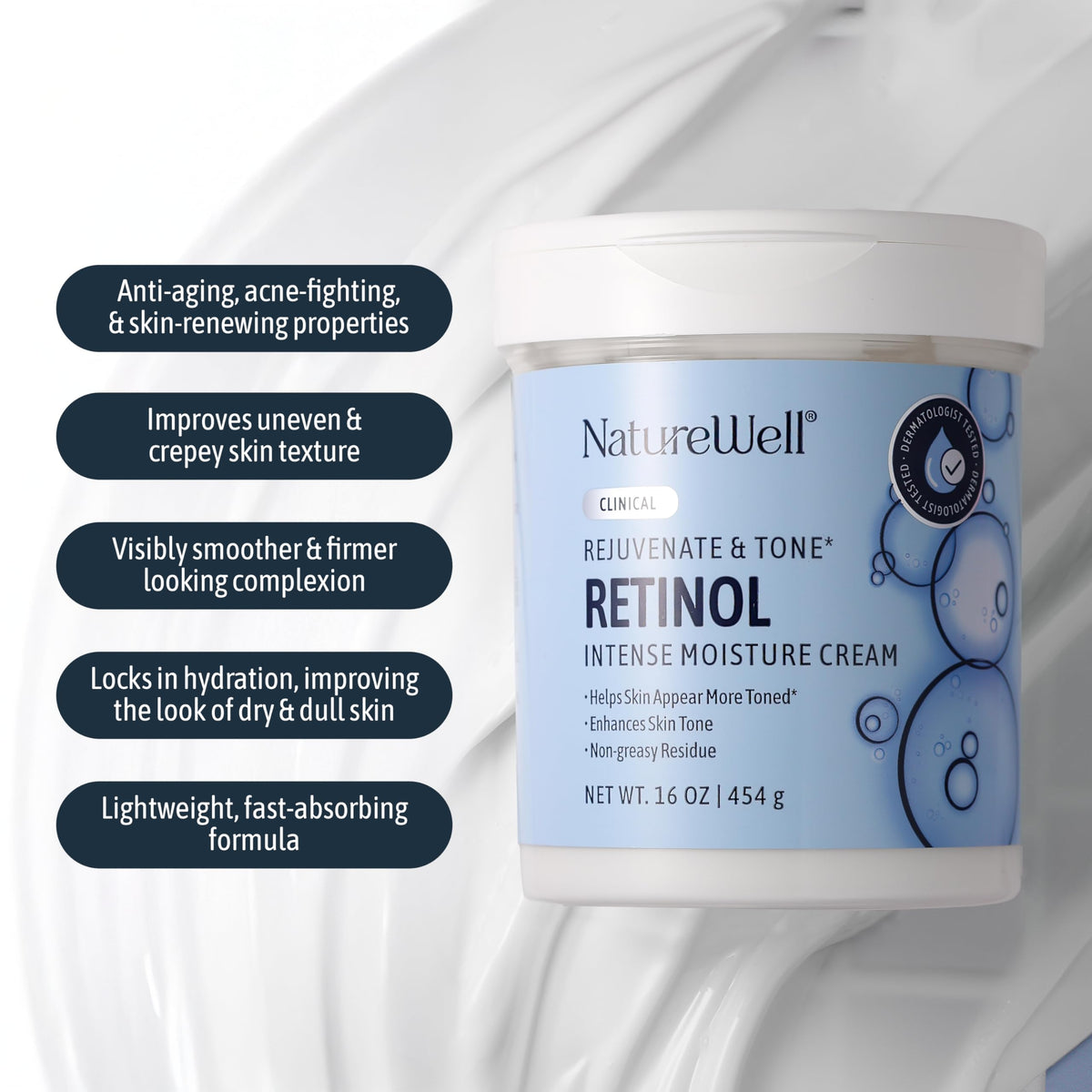 Nature Well Retinol Rejuvenate applied to the face to smooth fine lines.