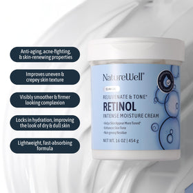 Nature Well Retinol Rejuvenate applied to the face to smooth fine lines.