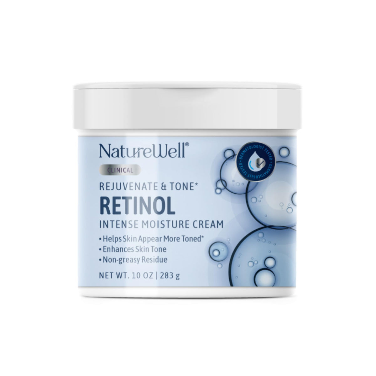 Nature Well Retinol Rejuvenate jar with scoop for easy at-home anti-aging care.