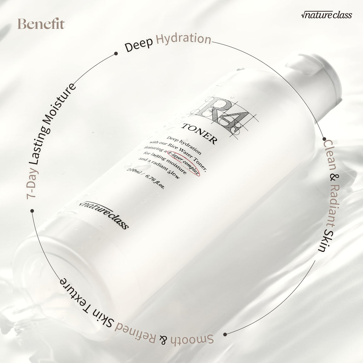 NATURECLASS R4 bottle pour demonstrates quick-absorbing, weightless texture on skin.