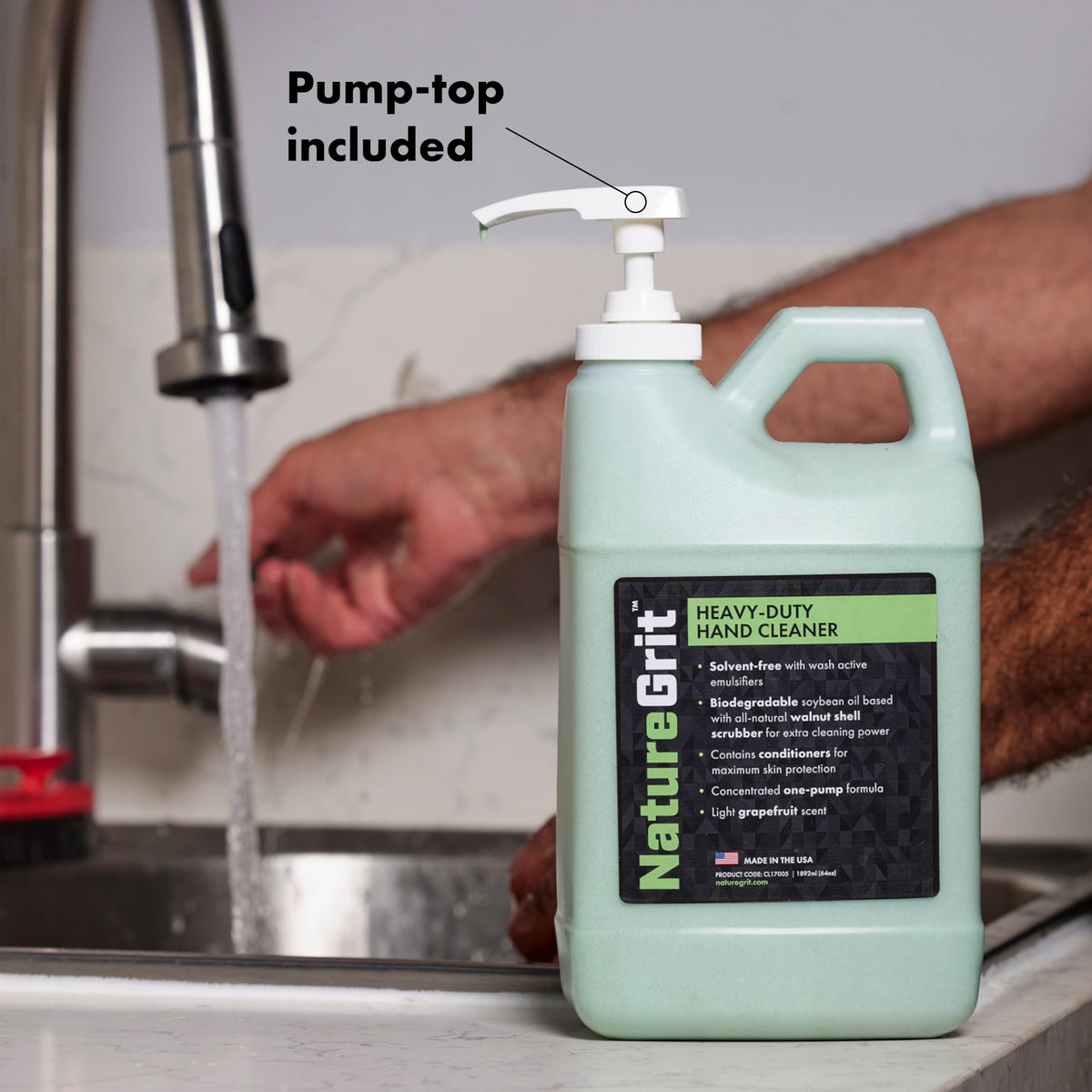 NatureGrit soy-based solvent cleaner delivers deep clean without excessive dryness.