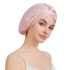 NatureKess pink bonnet top view for gentle hair protection.