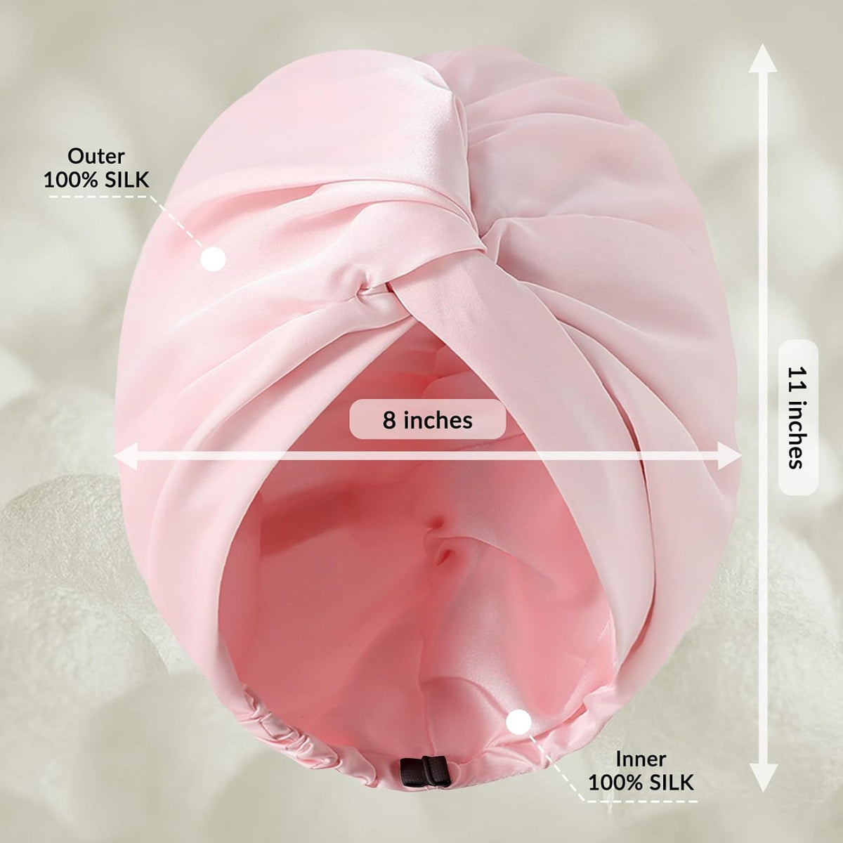 NatureKess bonnet worn overnight to protect hair.