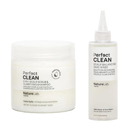 NatureLab.TOKYO Perfect Clean Scrub bottle shows clarifying scalp care benefits.