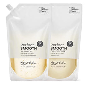 NatureLab TOKYO Perfect Smooth Shampoo bottle offering frizz control and lasting hydration.