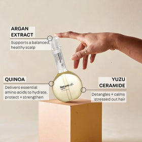 Lather captured with NatureLab TOKYO Perfect Smooth Shampoo and warm yuzu aroma.
