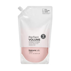 NatureLab.TOKYO Perfect Volume Conditioner bottle shows lightweight lift for fine hair.