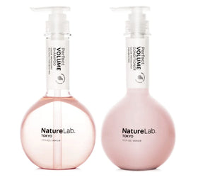 NatureLab.TOKYO Perfect Volume Shampoo bottle highlights weightless lift for fine hair.