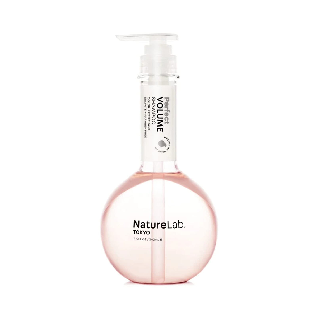NatureLab.TOKYO Perfect Volume Shampoo bottle showing lifted strands for fuller hair.