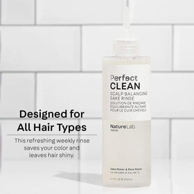 NatureLab.TOKYO Sake Rinse application shows refreshing scalp finish.