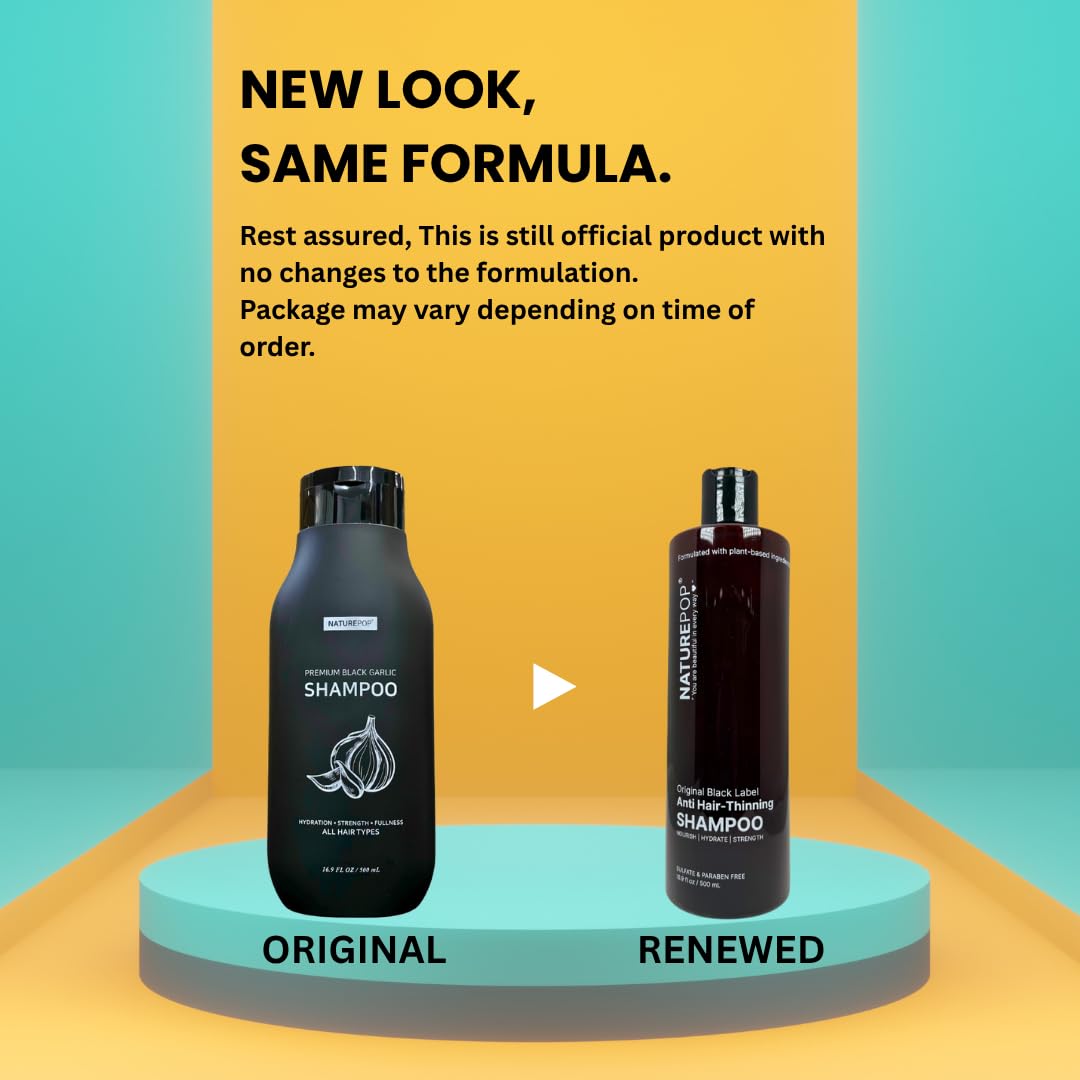 Naturepop Black Garlic Shampoo ingredients panel highlighting plant based antioxidants