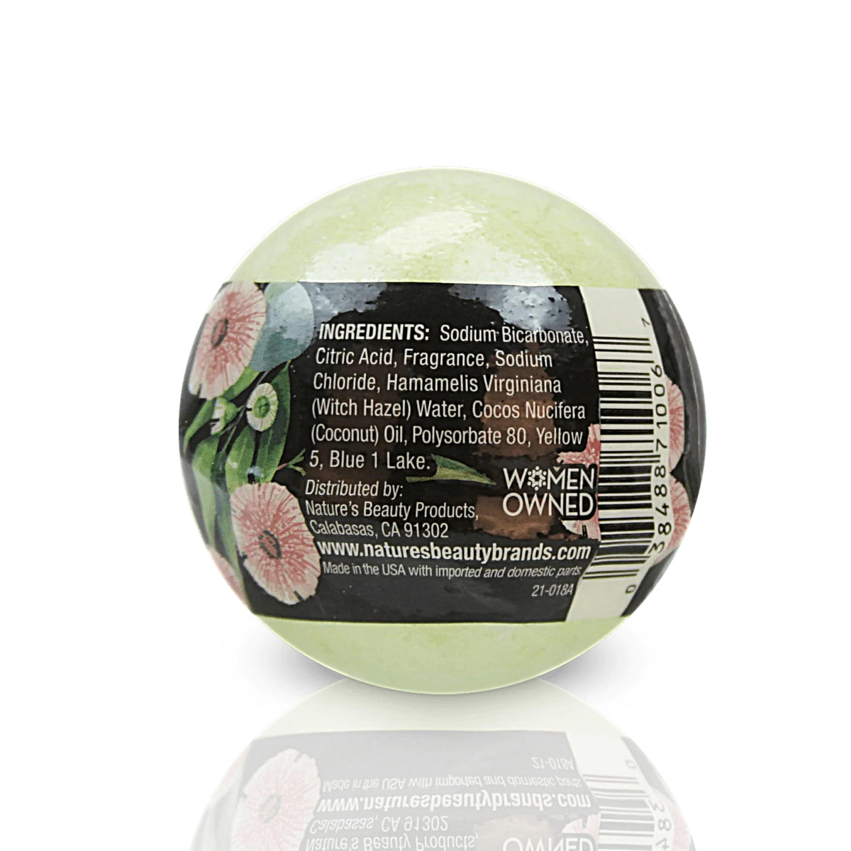 Nature's Beauty eucalyptus and tea tree bath bomb offering a calming aromatherapy moment