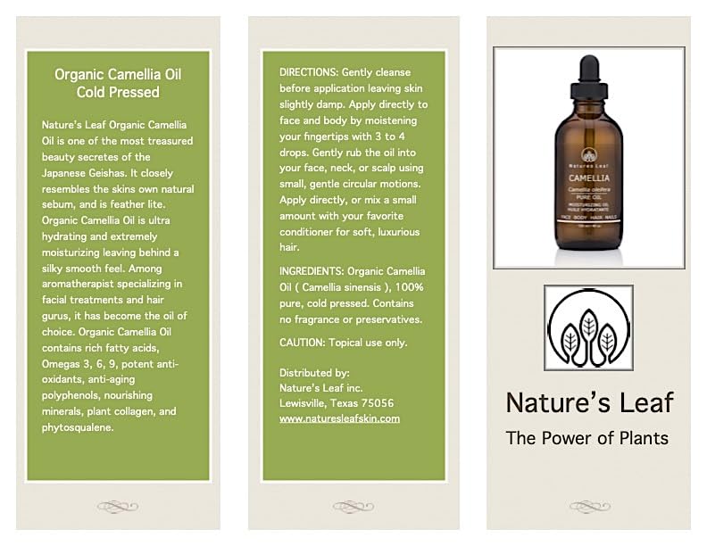 Natures Leaf Camellia Seed Oil texture close-up for velvety skin.