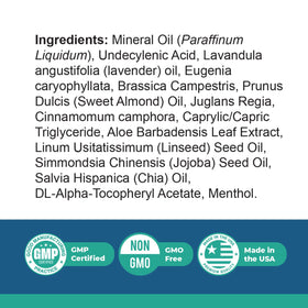 Close-up of Blinzador ingredients showing lavender and jojoba nourishing skin.
