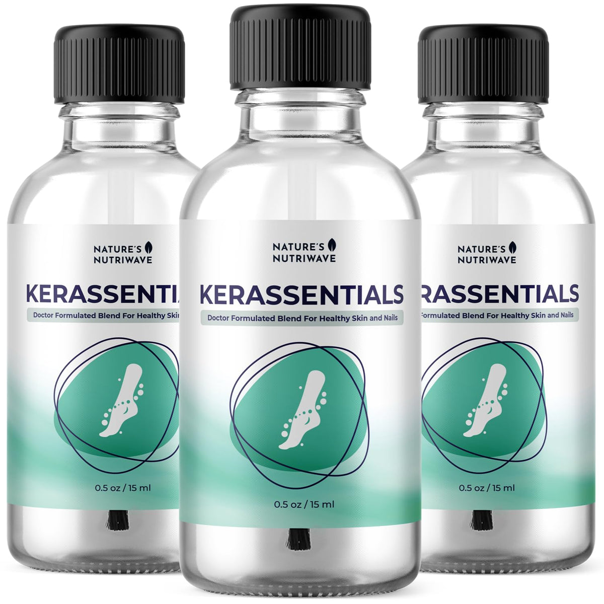 Nature’s NutriWave Kerassentials Oil bottle close-up for precise nail care and conditioning.