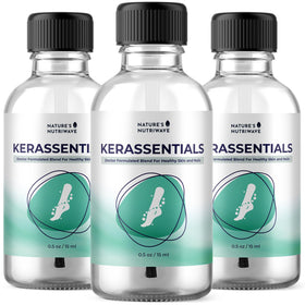 Nature’s NutriWave Kerassentials Oil bottle close-up for precise nail care and conditioning.