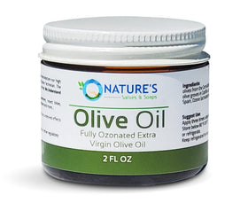 Nature's Salves ozonated olive oil 2oz bottle for skin and hair care.