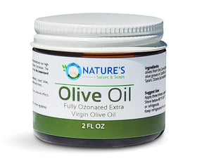 Nature's Salves ozonated olive oil label emphasizes organic origin.