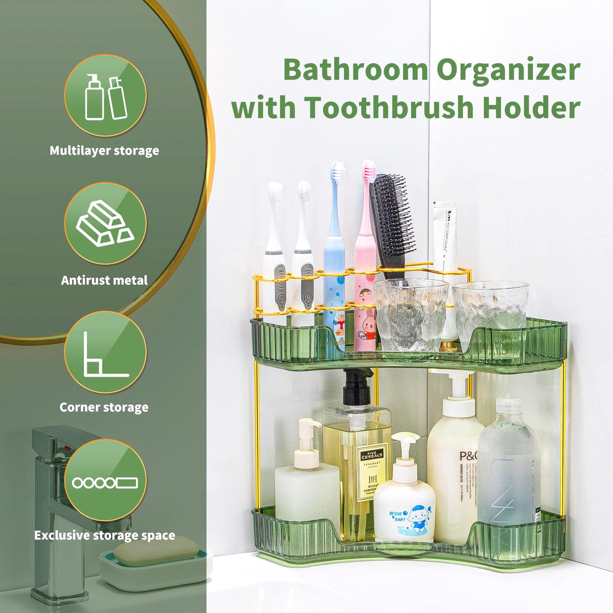 Nature's Source dimensions 10x10x12 green organizer accommodates tall cosmetics